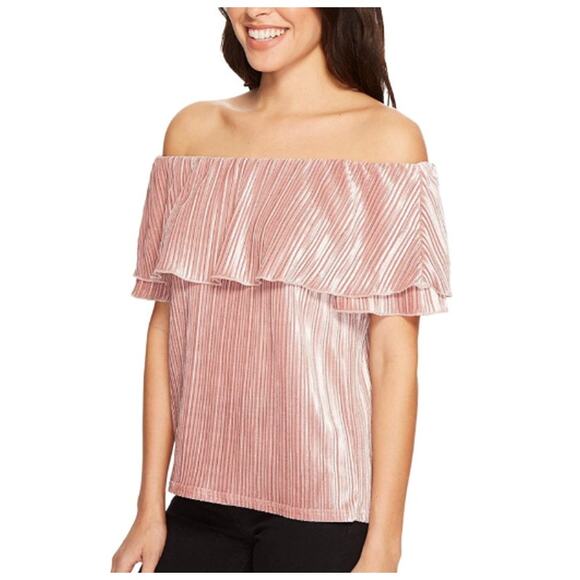 Sanctuary Celeste Velvet Off the Shoulder Pleated Blouse Blush Pink Womens S NWT - Picture 1 of 9